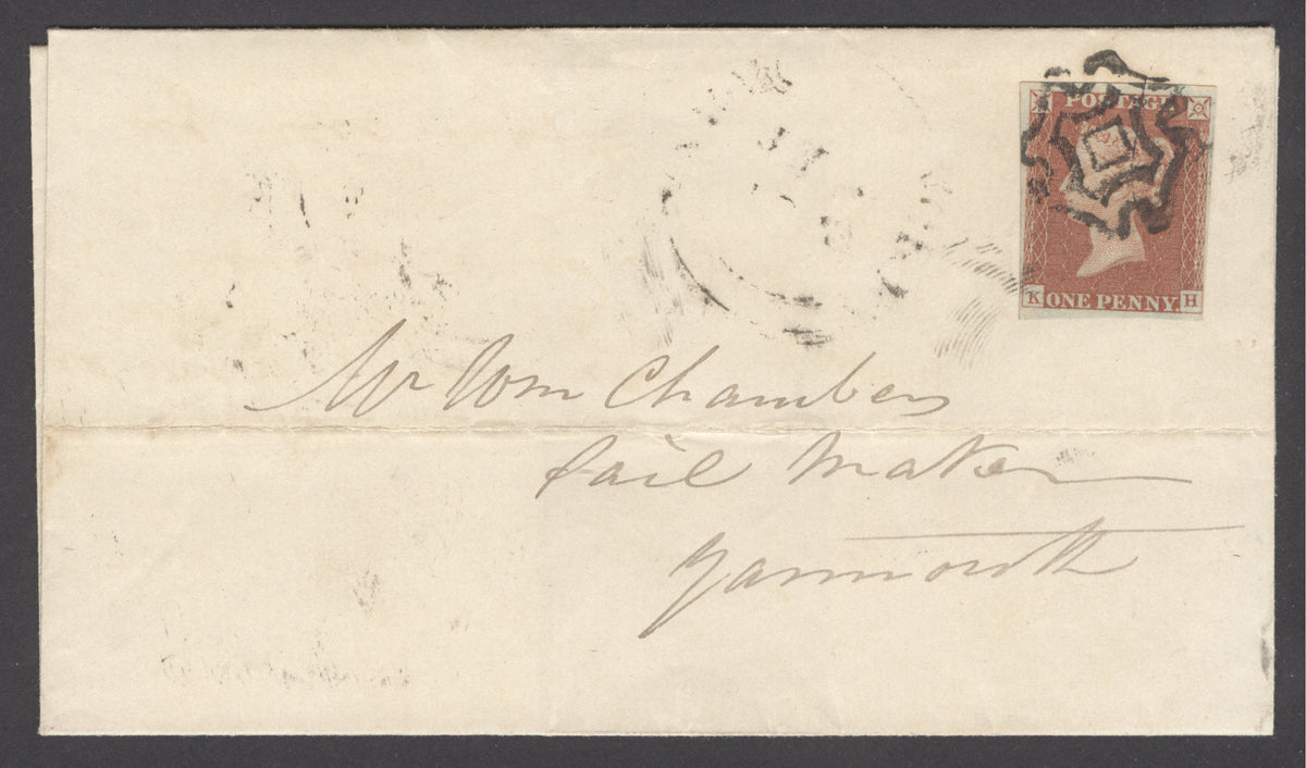 SG 8 1d red-brown on wrapper to Norwich to Mr WM Chambers Pail maker, Yarmouth. Plate 31 lettered KH. 4 close to large margins...
