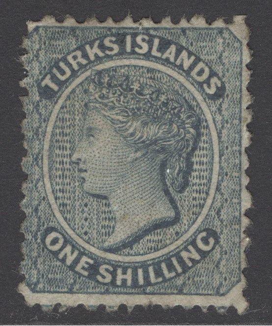 SG 52 Turks Islands 1881. 1/- slate-green. Fresh mint without gum CAT £225