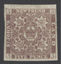 SG 19 Newfoundland 1862-64. 5d chocolate-brown. A fine mounted mint example.  4 fine/large margins CAT £100