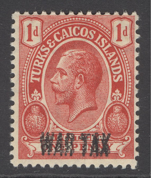 SG 140a Turks Islands 1917 1d red War Tax overprinted double. Very lightly mounted mint CAT £180