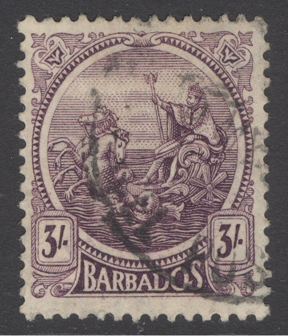 SG 228 Barbados 1921-24. 3/- deep violet. Very fine used CAT £95