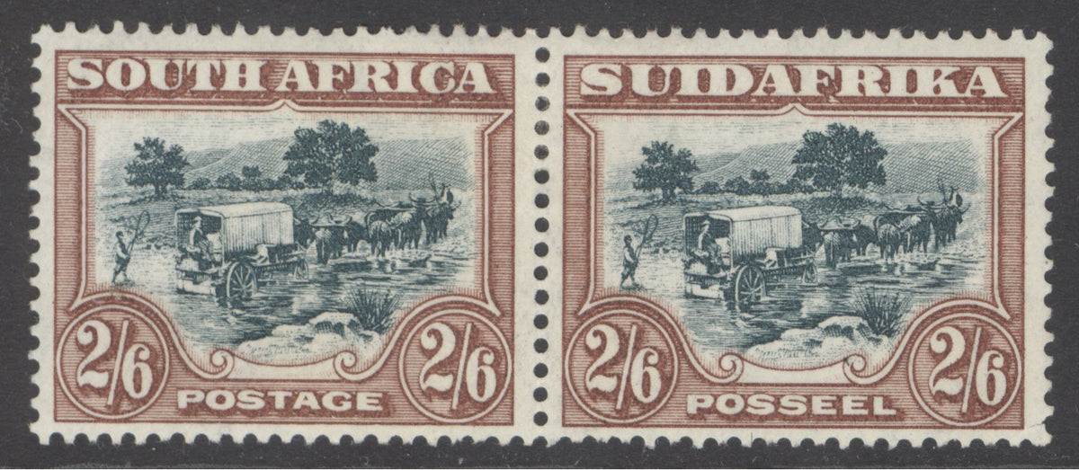 SG 49 South Africa 1930-44. 2/6 green & brown pair. Fine mounted mint CAT £100
