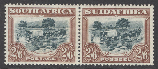 SG 49 South Africa 1930-44. 2/6 green & brown pair. Fine mounted mint CAT £100