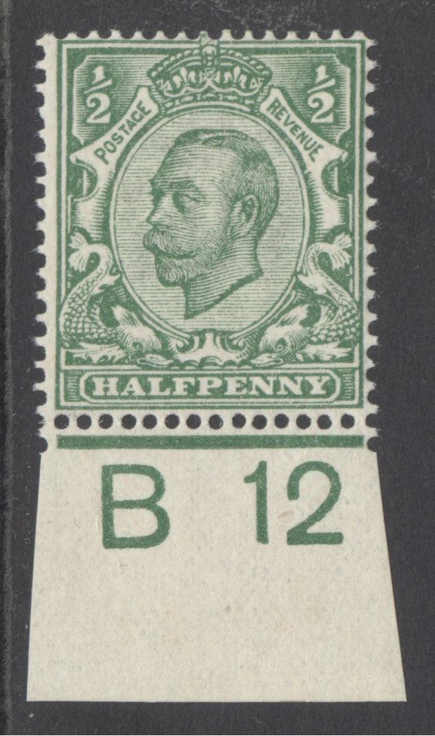 SG 338 ½d bluish-green Spec N4(5). A fine fresh unmounted mint control B12 example. RPS cert when in a strip of 3 CAT £200
