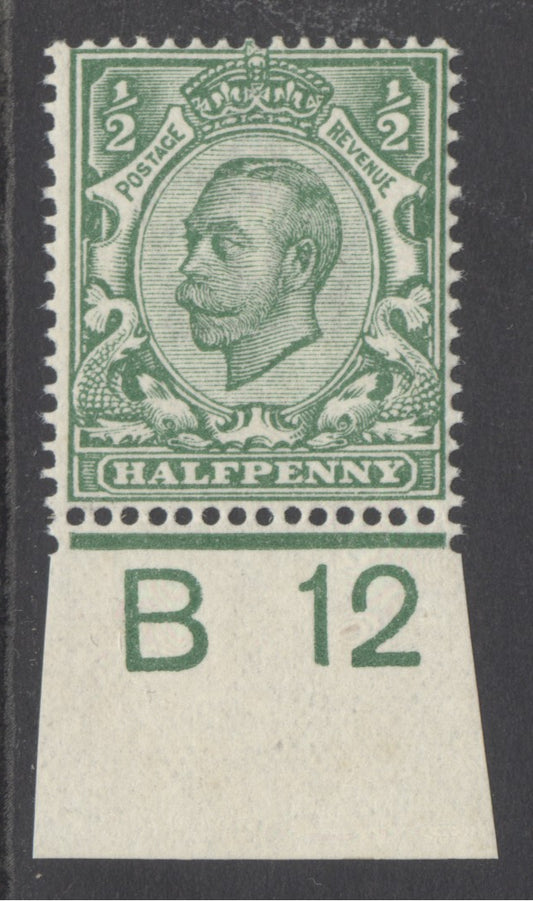 SG 338 ½d bluish-green Spec N4(5). A fine fresh unmounted mint control B12 example. RPS cert when in a strip of 3 CAT £200
