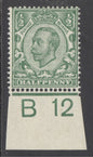 SG 338 ½d bluish-green Spec N4(5). A fine fresh unmounted mint control B12 example. RPS cert when in a strip of 3 CAT £200