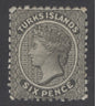 SG 2 Turks Islands 1867. 6d black. Very lightly mounted mint CAT £140