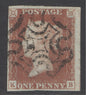 SG 7 1d red-brown plate 9 lettered KB. Fine used. 4 margins CAT £150