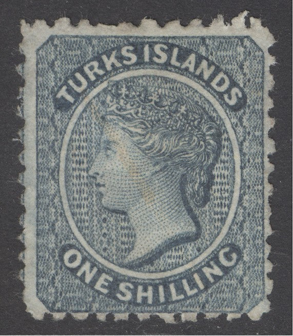 SG 3 Turks Islands 1867. 1/- dull blue. Fresh mint without gum CAT £130