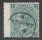 SG 115 1/- deep green plate 6 lettered GI. Very fine used with a Tutbury CDS