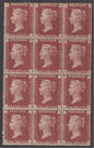 SG 43 1d rose-red plate 114 block of 12. Very fresh with lovely deep colour. Unmounted mint, JJ with striking  dot on chin flaw, stamp IJ exceptionally scarce multiple. Possibly...