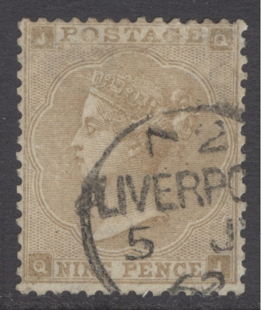 SG 86 9d bistre. Very fine used with a Liverpool CDS, 5th July 1862. Good colour & well centred