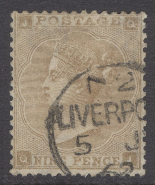 SG 86 9d bistre. Very fine used with a Liverpool CDS, 5th July 1862. Good colour & well centred