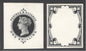 1900 1/- green & carmine cut down die proofs for the frame & duty plate in black on white glazed card. Very scarce