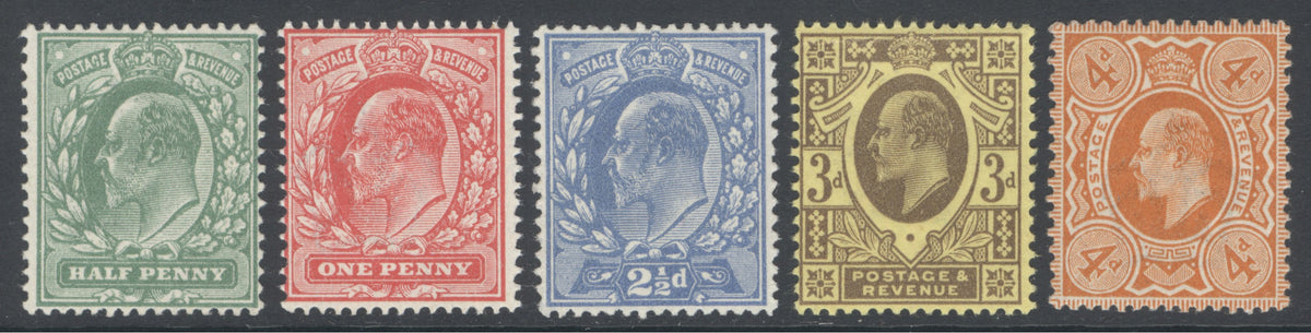 SG 267-278 Edward VII Harrison perf 14 set of 5. Fine unmounted mint