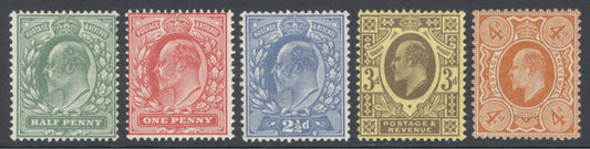 SG 267-278 Edward VII Harrison perf 14 set of 5. Fine unmounted mint