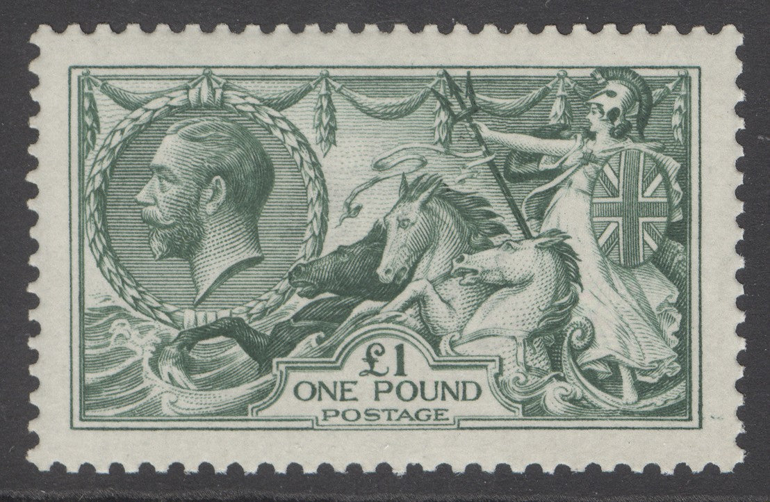 SG 404 £1 dull blue-green. A very fine fresh unmounted mint example with lovely deep colour & well centred CAT £3800. David Brandon...