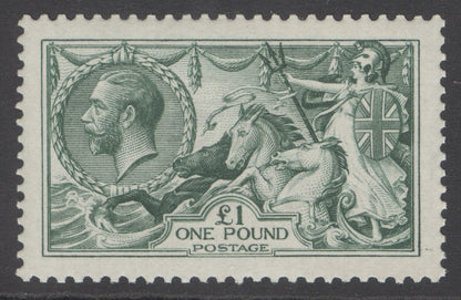 SG 404 £1 dull blue-green. A very fine fresh unmounted mint example with lovely deep colour & well centred CAT £3800. David Brandon...