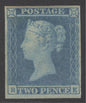 SG 13 1841 2d pale blue plate 3 lettered BE. Fine mounted mint, original gum.  4 good to large margins (SG spec ES13) CAT £5000