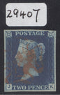 1840 2d violet-blue plate 1 lettered JK (Spec DS2). Very fine used with a red Maltese cross. 4 fine margins.  Rare CAT £10,000. David Brandon cert