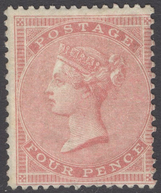 SG 64 4d pale carmine, ordinary thin white paper, watermark medium garter. Very lightly mounted mint. Rare CAT £11,000