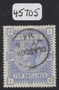 SG 182 10/- cobalt on white paper. Very fine used with a Glasgow CDS, July 8th 1884.  Excellent colour & centring. A rare shade CAT £7500. David Brandon cert