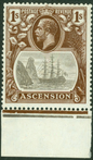 SG 18c Ascension 1/- grey, black & brown, lower marginal example, variety 'cleft rock' CAT £375
