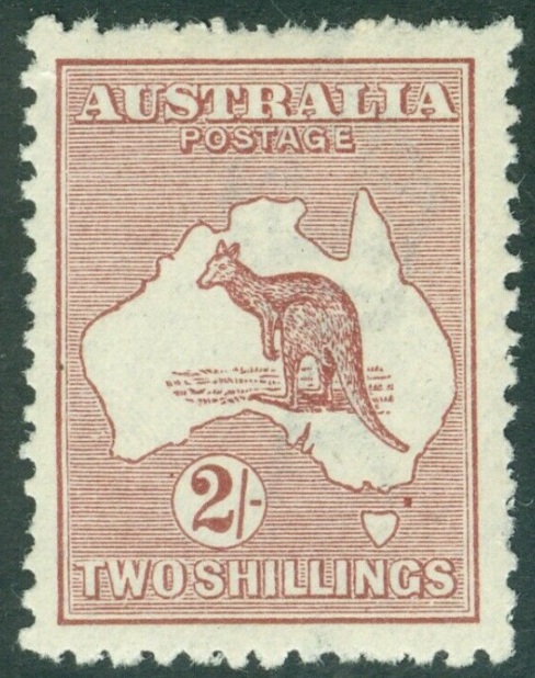 SG 74 Australia 1924-25. 2/- maroon. A fine very lightly mounted mint example CAT £80