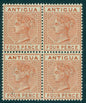SG 28/a Antigua 1884-87 4d chestnut block of 4, pristine unmounted mint top of the left triangle detached variety on the top left stamp CAT £400+