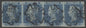 SG 14 1841 2d blue plate 3 strip of 4 lettered TE-TH. Fine used with Maltese cross cancels. Full margins