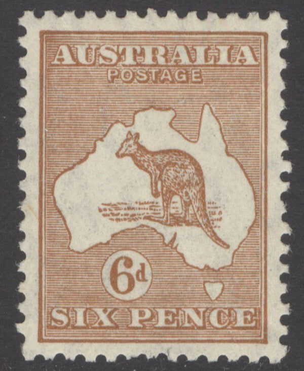 SG 132 Australia 1931-36. 6d chestnut. A fine fresh lightly mounted mint example CAT £42