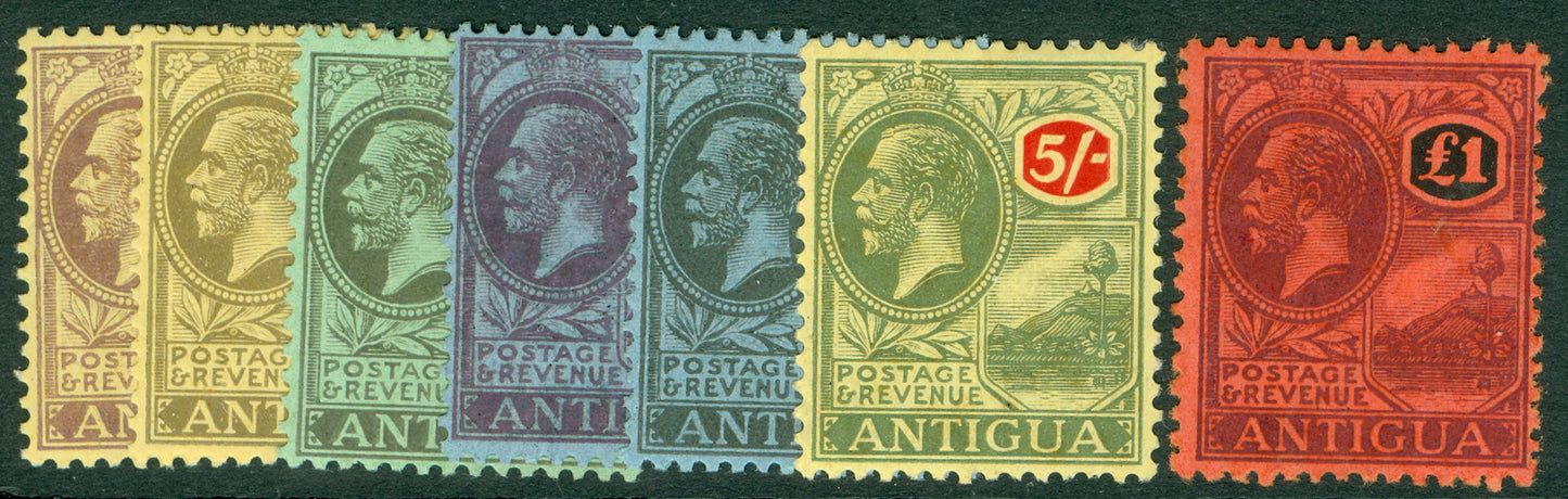 SG 55-61 Antigua 1921-29. 3d-£1 set of 7. Lightly mounted mint CAT £300