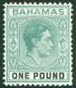 SG 157 Bahamas 1938-52. £1 deep grey-green & black, thick paper. Very lightly mounted mint CAT £250