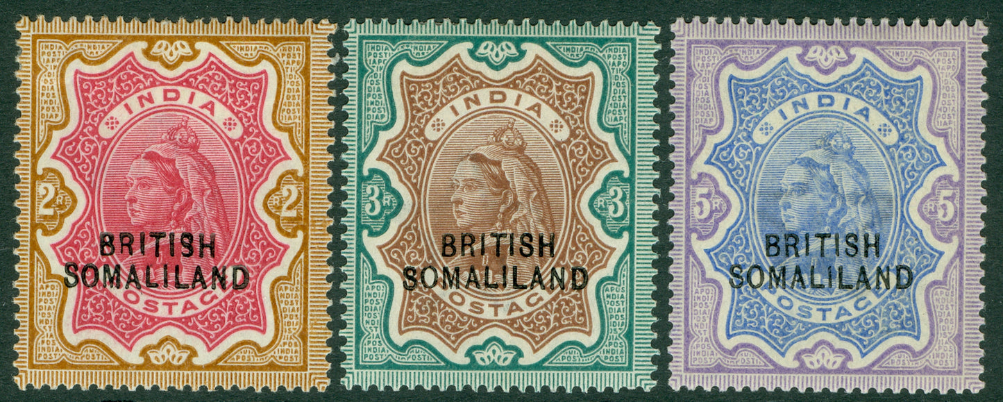 SG 22-24 British Somaliland 1903. 2r, 3r & 5r. Fine mounted/lightly mounted mint CAT £400