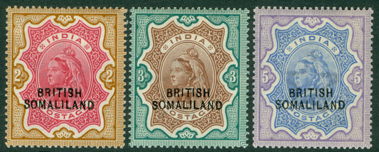 SG 22-24 British Somaliland 1903. 2r, 3r & 5r. Fine mounted/lightly mounted mint CAT £400