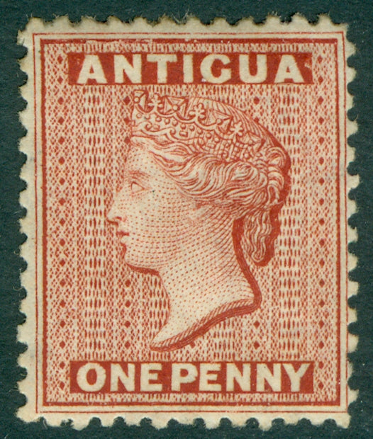 SG 13 Antigua 1872. 1d lake. A fine fresh lightly mounted mint example CAT £200