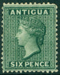 SG 15 Antigua 1872. 6d blue-green, watermark crown CC, perf 12½. A fresh mounted mint example CAT £550