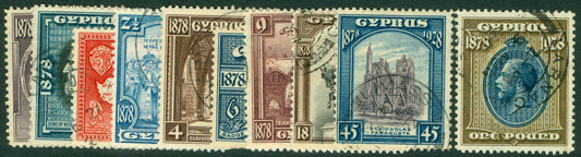 SG 123-132 Cyprus 1928 Anniversary ¾pi-£1 set of 10. Very fine used CAT £450