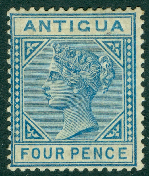 SG 23 Antigua 4d blue. Mounted mint. Good colour & well centred CAT £275