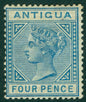 SG 23 Antigua 4d blue. Mounted mint. Good colour & well centred CAT £275