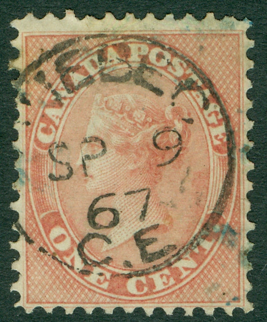 SG 29 Canada 1859. 1c pale rose. Very fine used CDS example