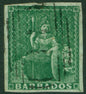 SG 8 Barbados 1855-58 (½d) green. Very fine used. 4 good to large margins CAT £150