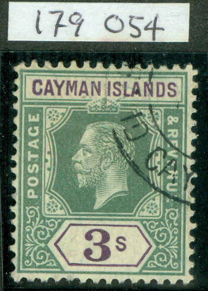 SG 50 Cayman Islands 1912-20. 3/- green & violet. Very fine used CAT £75. RPS cert