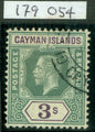 SG 50 Cayman Islands 1912-20. 3/- green & violet. Very fine used CAT £75. RPS cert