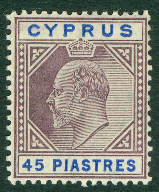 SG 71 Cyprus 1904-10. 45pi dull purple & ultramarine. Fine unmounted mint CAT £130