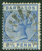 SG 93 Barbados 1882-96. 2½d ultramarine, variety watermark inverted. Fine used CAT £140