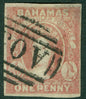 SG 1 Bahamas 1859. 1d reddish-lake, no watermark, on thick opaque paper. Very fine used. 4 margins. Scarce CAT £1500
