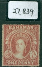 SG 4 Bahamas 1861. 1d lake, no watermark, rough perf 14-16. Lightly mounted mint CAT £650. BPA cert