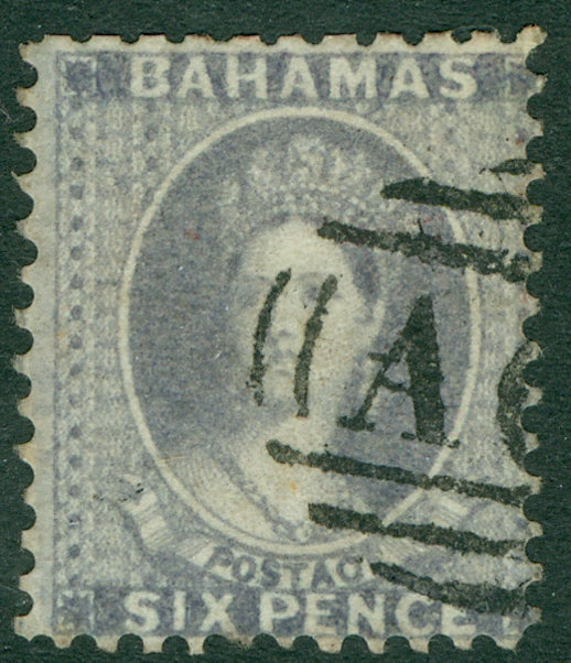 SG 15 Bahamas 1862. 6d lavender-grey, perf 11½, 12 compound with 11. Very fine used. Scarce CAT £1600
