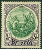 SG 200 Barbados 1918. 3/- green & deep violet. Very fine used CAT £110